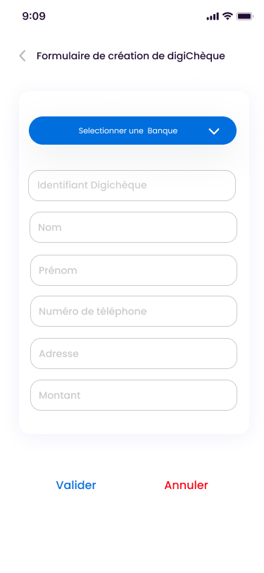 Formulaire de création de digiChèque - Saisissez les informations du bénéficiaire